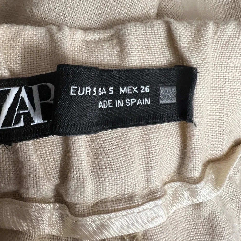 Zara Beige Linen‎ Wide Leg Pants Pleated Front Relaxed Trousers Women’s Small
